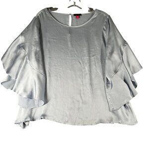 Vince Camuto Womens XL Light Blue Tulip Scoop Neck Blouse Short Sleeve